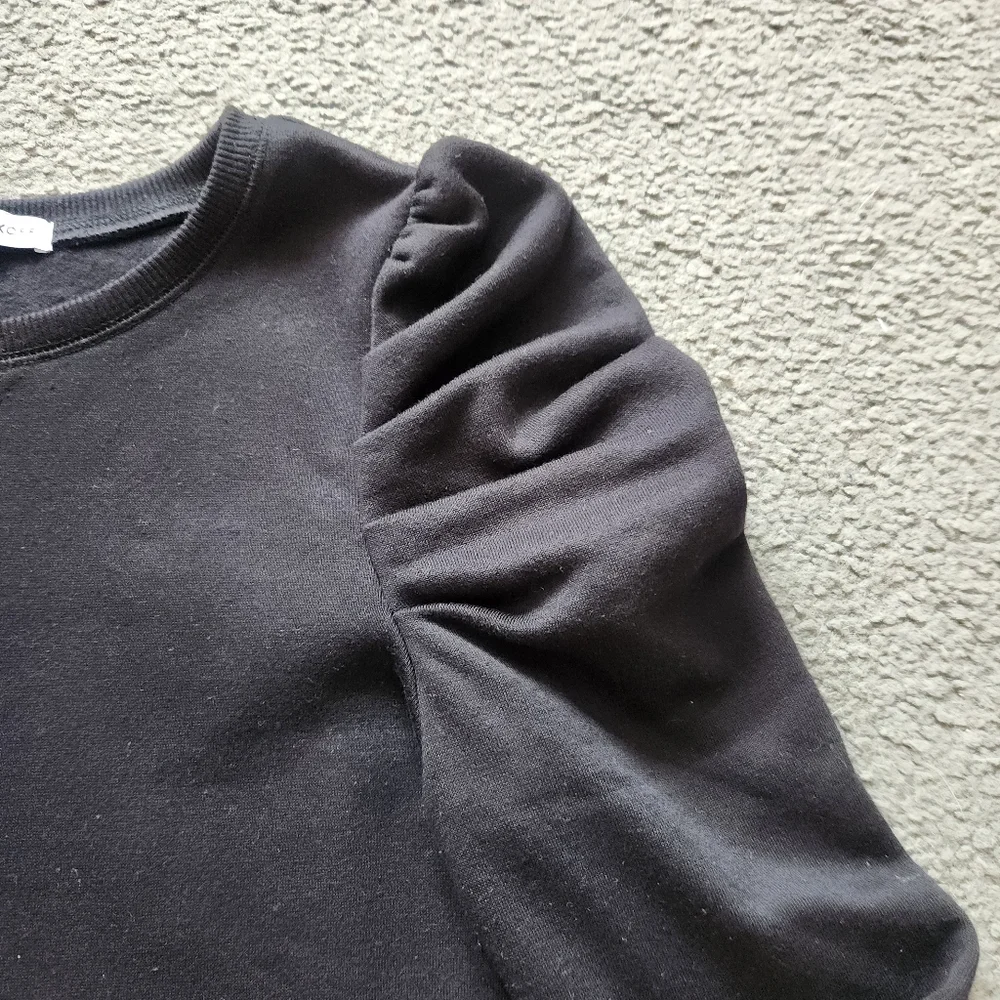 REBECCA MINKOFF Women's Janine Puff Sleeve Sweatshirt Small Black Quiet Luxury - Picture 3 of 12